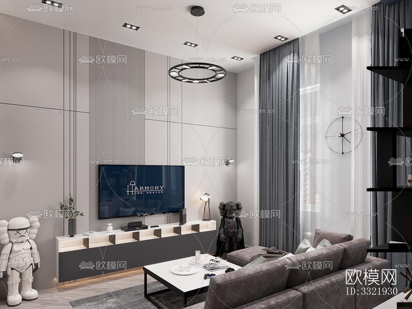 现代客厅效果图下载（渲染图4）