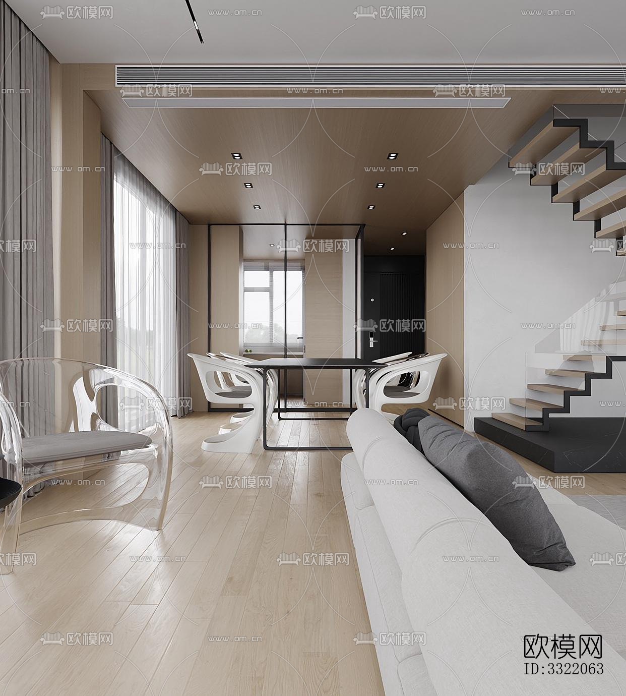 现代客厅效果图下载（渲染图2）