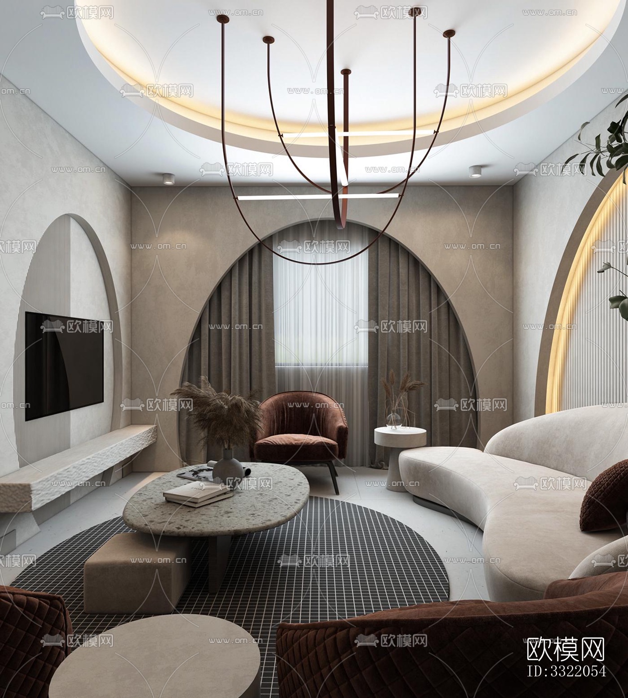 现代客厅效果图下载（渲染图4）