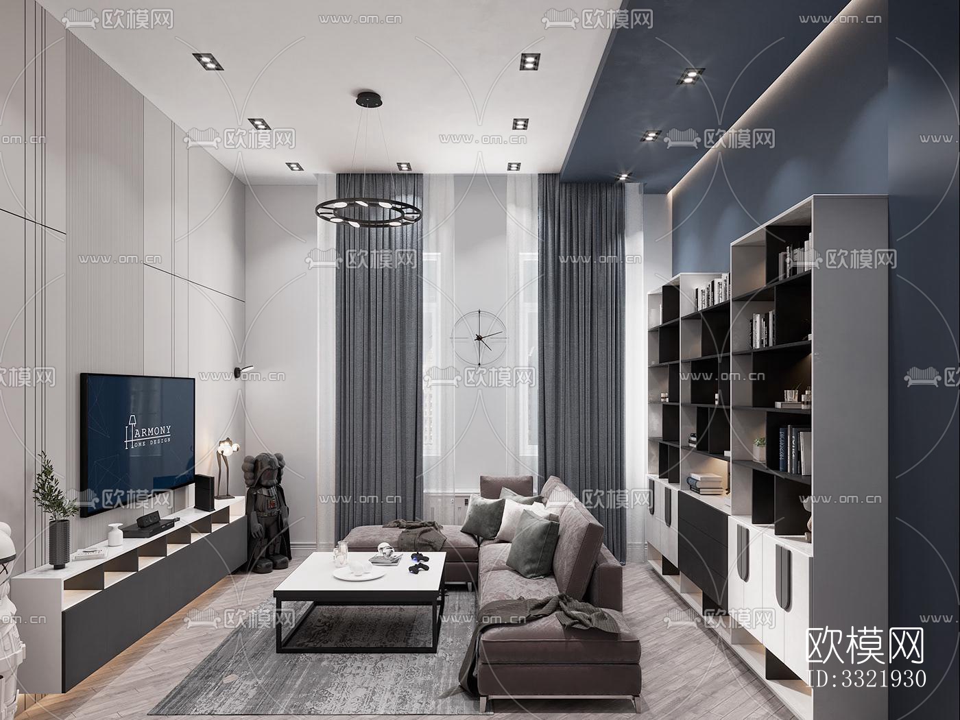 现代客厅效果图下载（渲染图5）