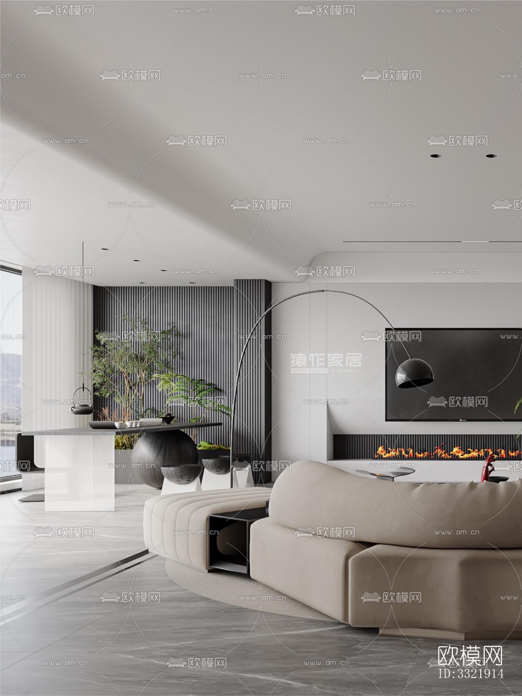 现代客厅效果图下载（渲染图3）