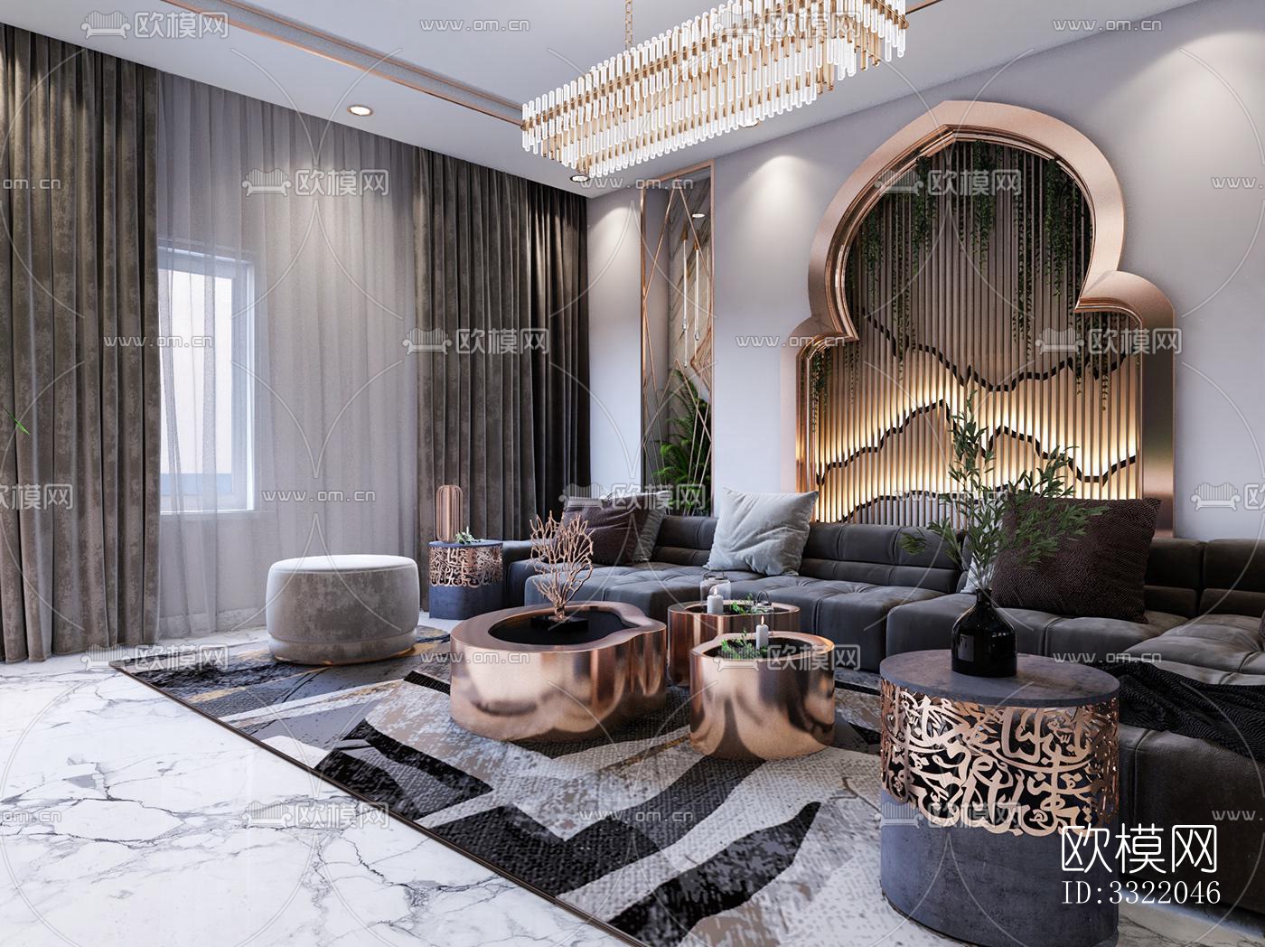 现代客厅效果图下载（渲染图4）