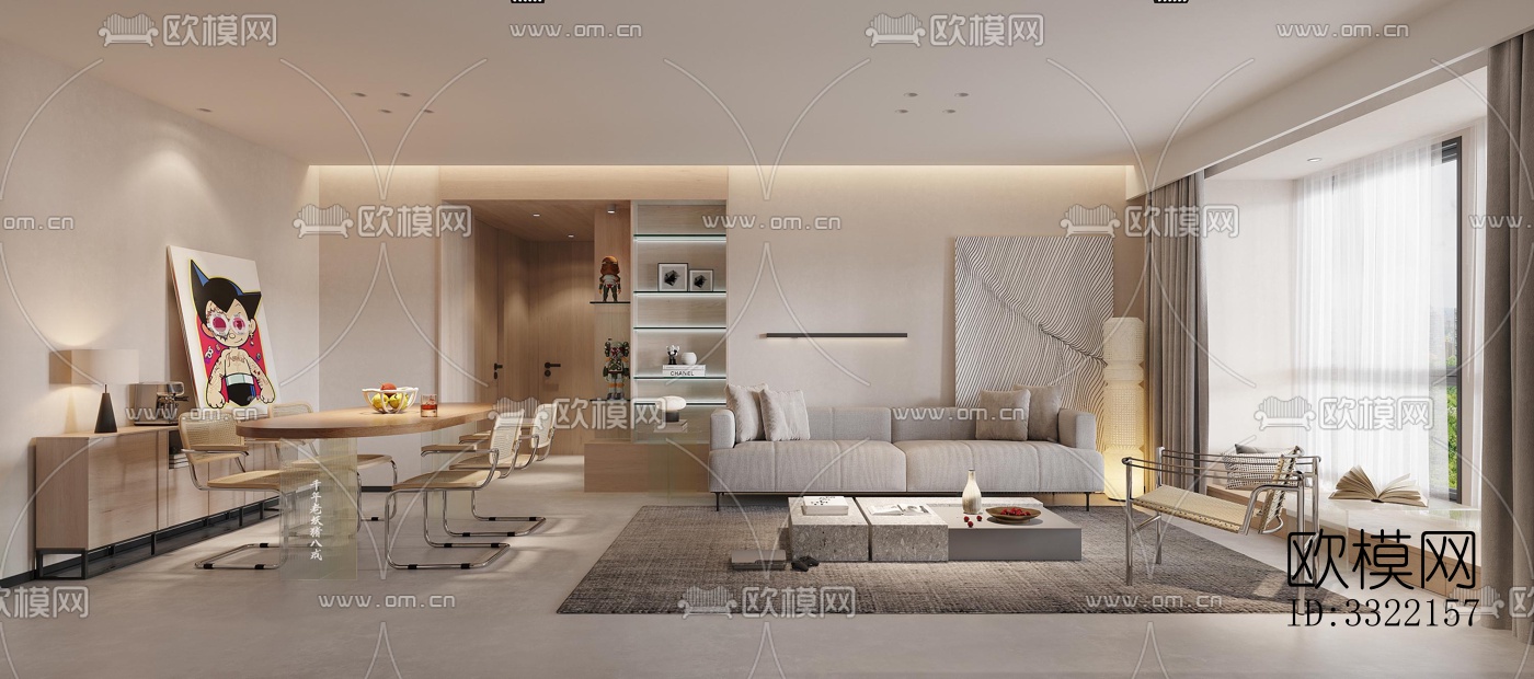 现代客厅效果图下载（渲染图4）