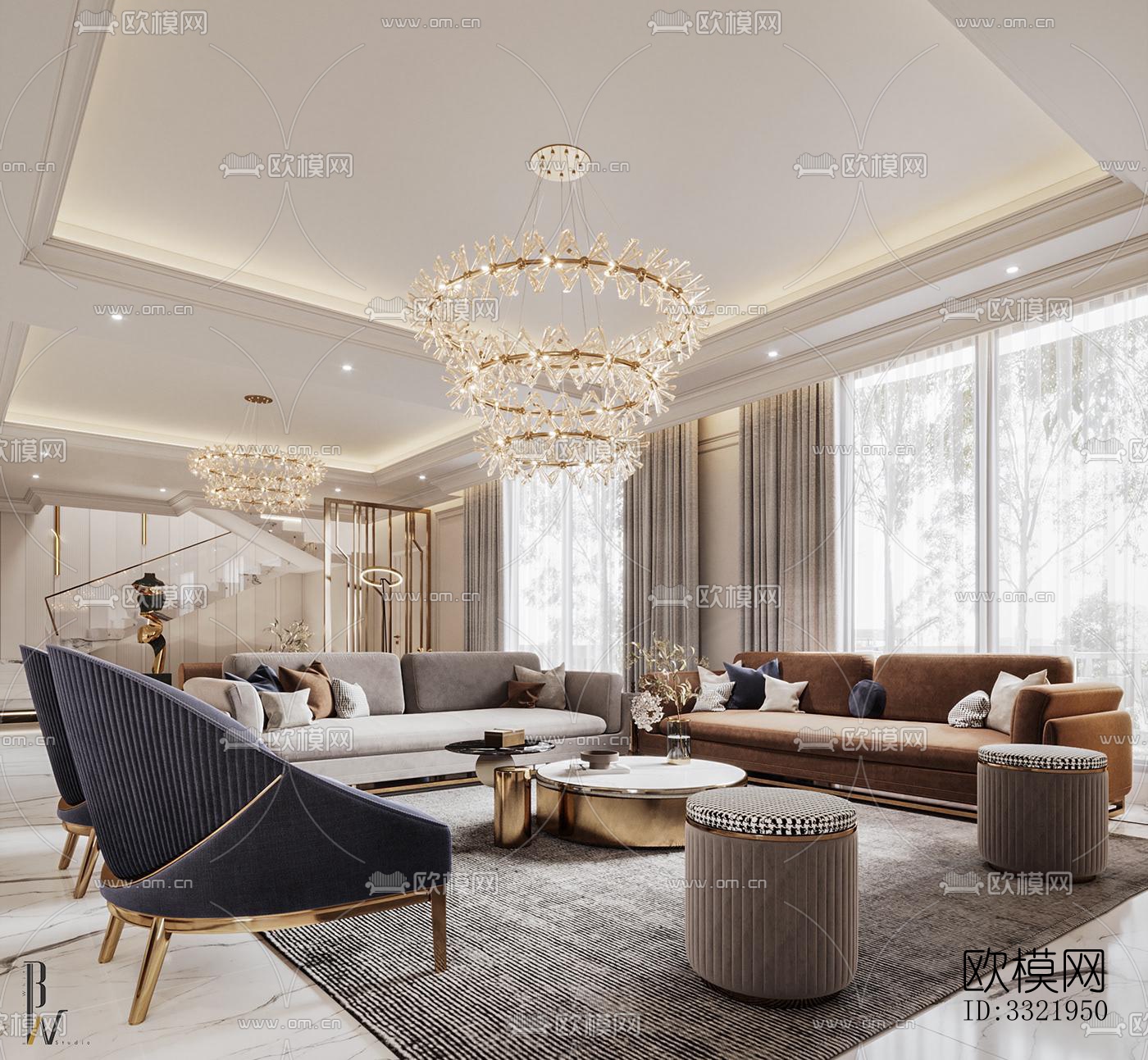 现代客厅效果图下载（渲染图10）