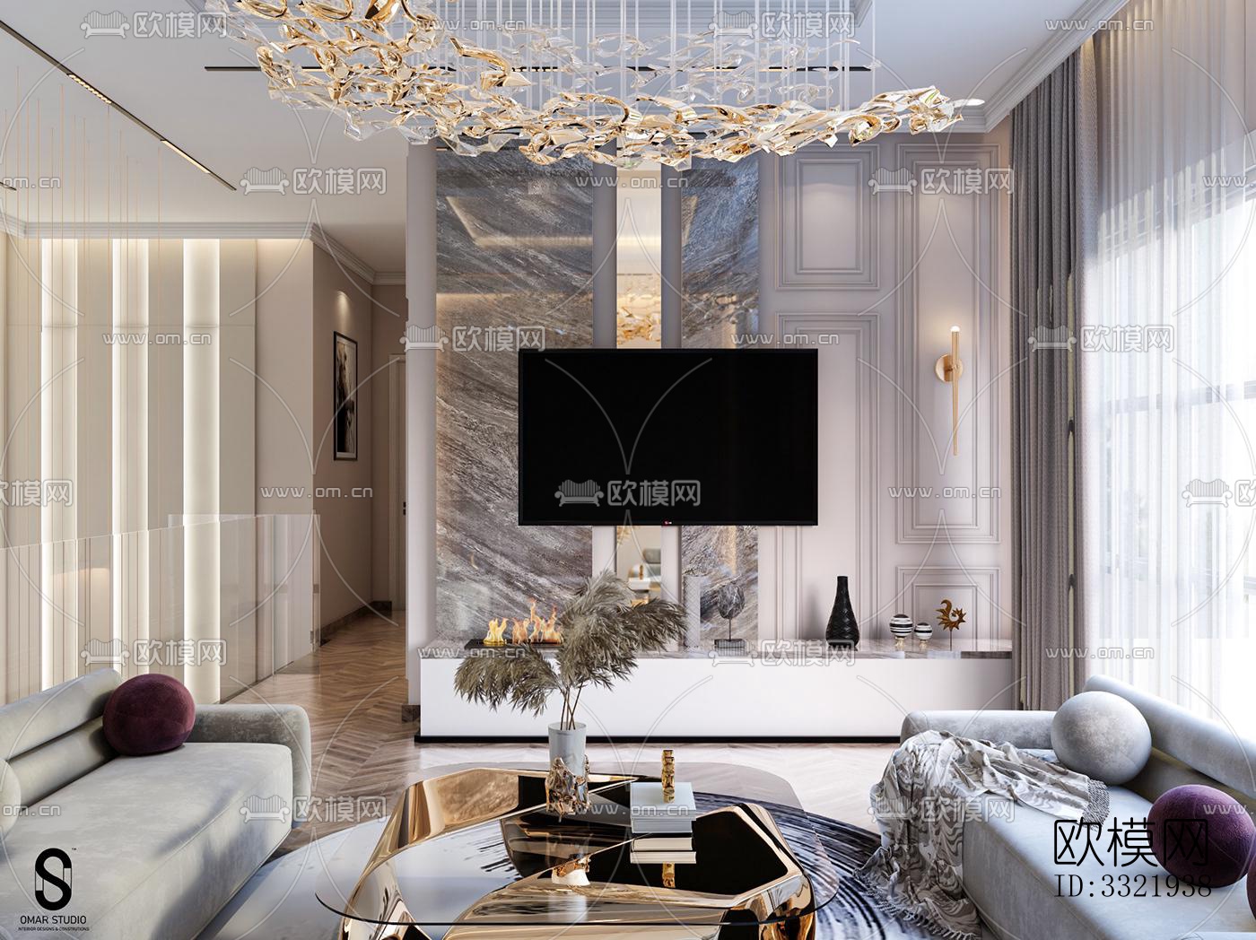 现代客厅效果图下载（渲染图2）