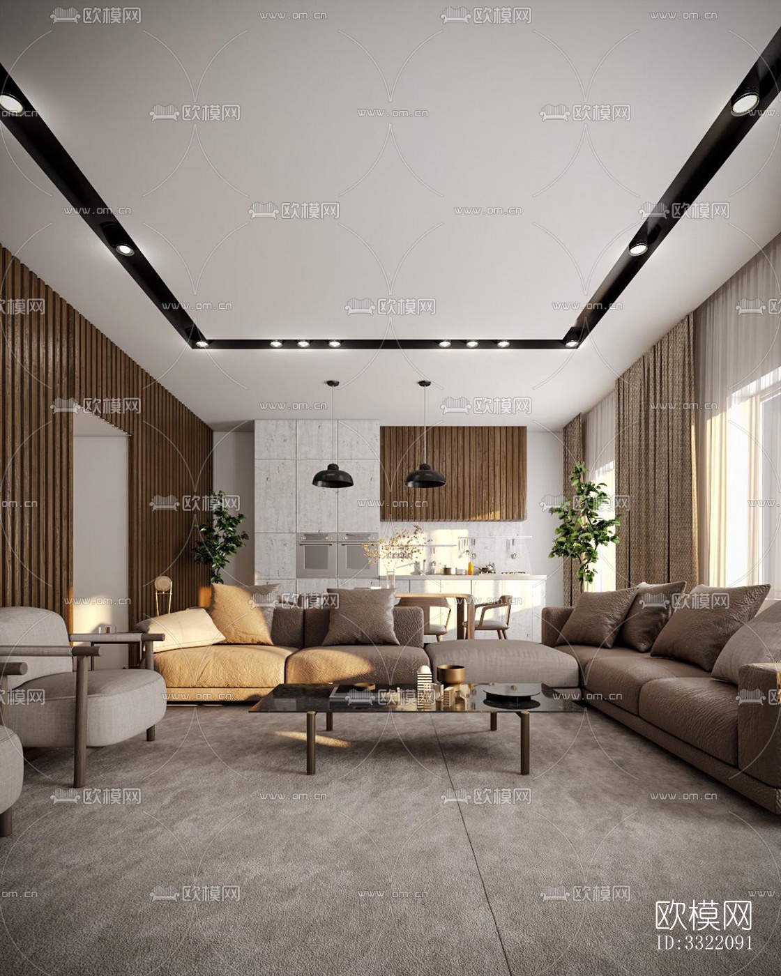 现代客厅效果图下载（渲染图3）