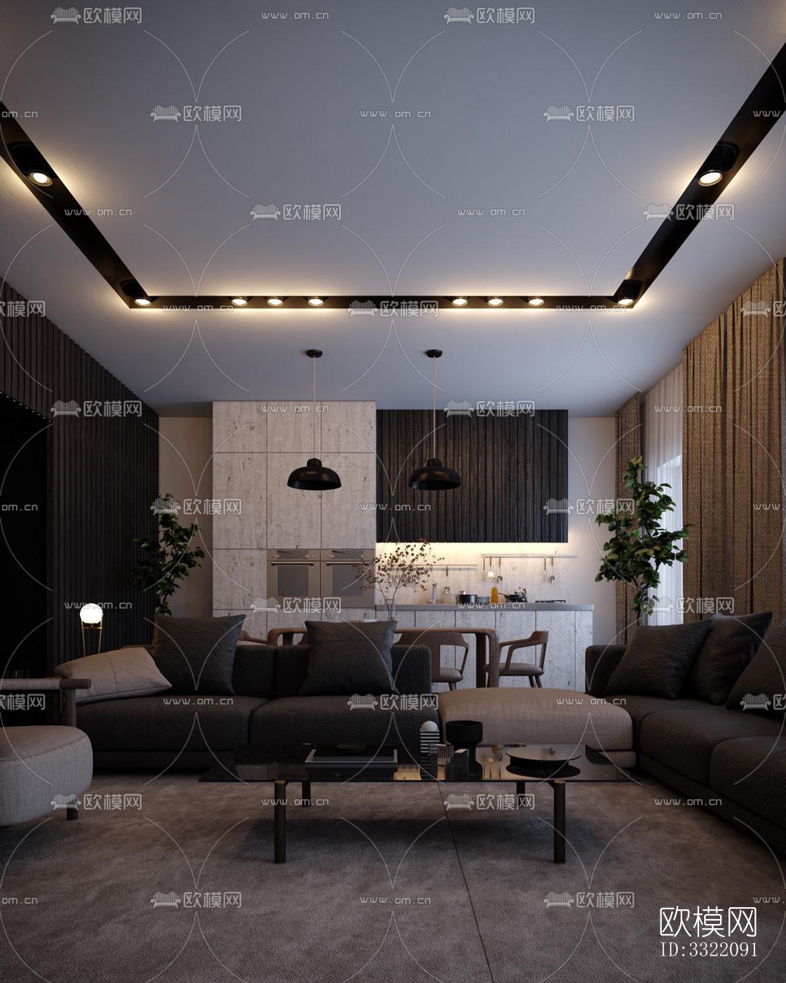 现代客厅效果图下载（渲染图5）