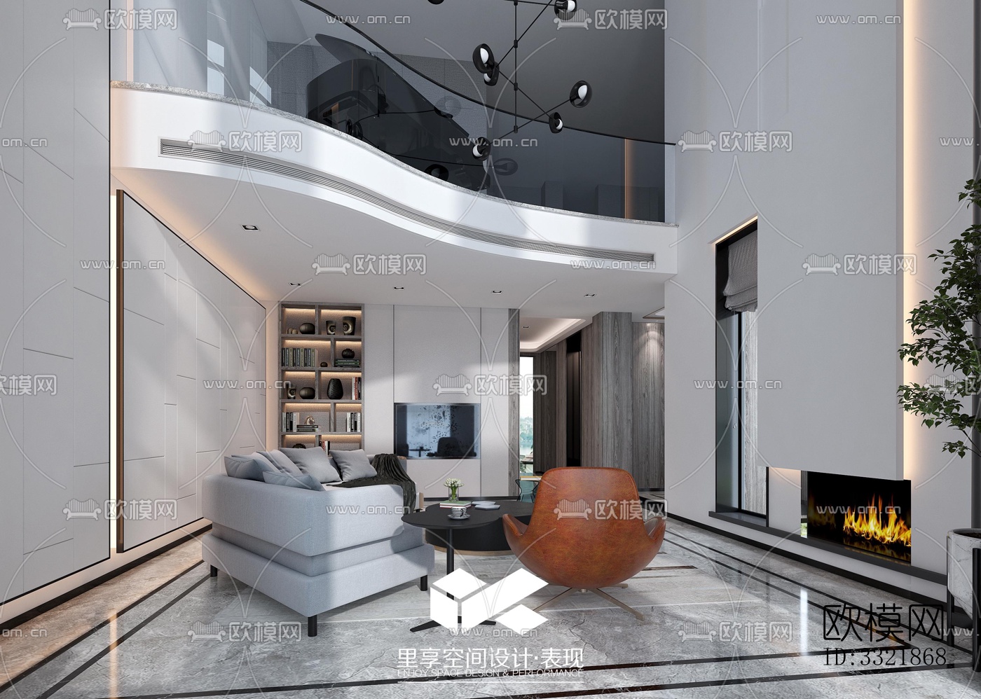 现代客厅效果图下载（渲染图2）