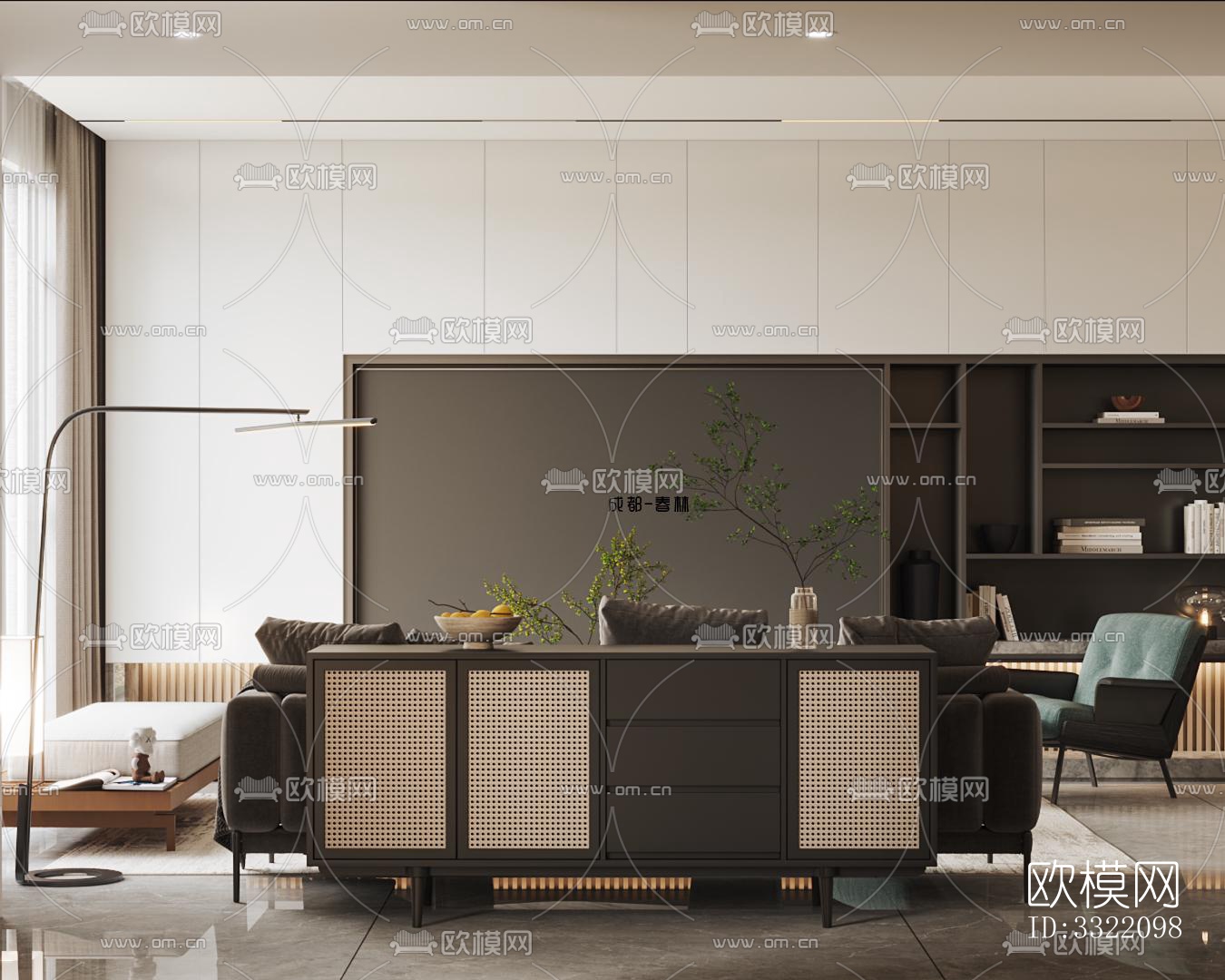 现代客厅效果图下载（渲染图4）