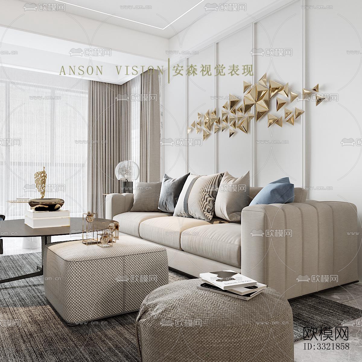 现代客厅效果图下载（渲染图10）