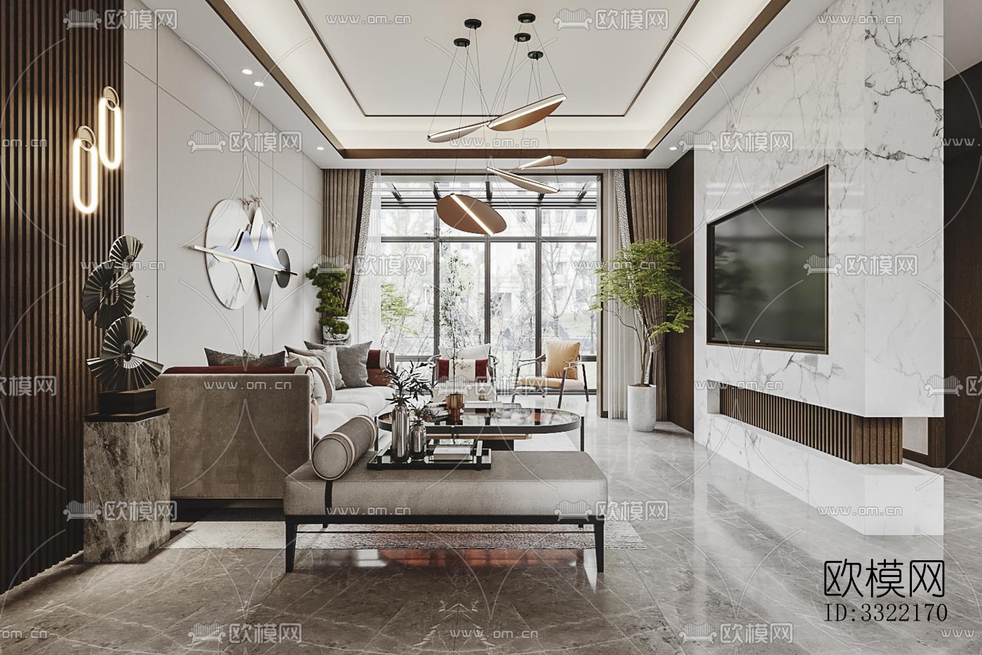 现代客厅效果图下载（渲染图2）
