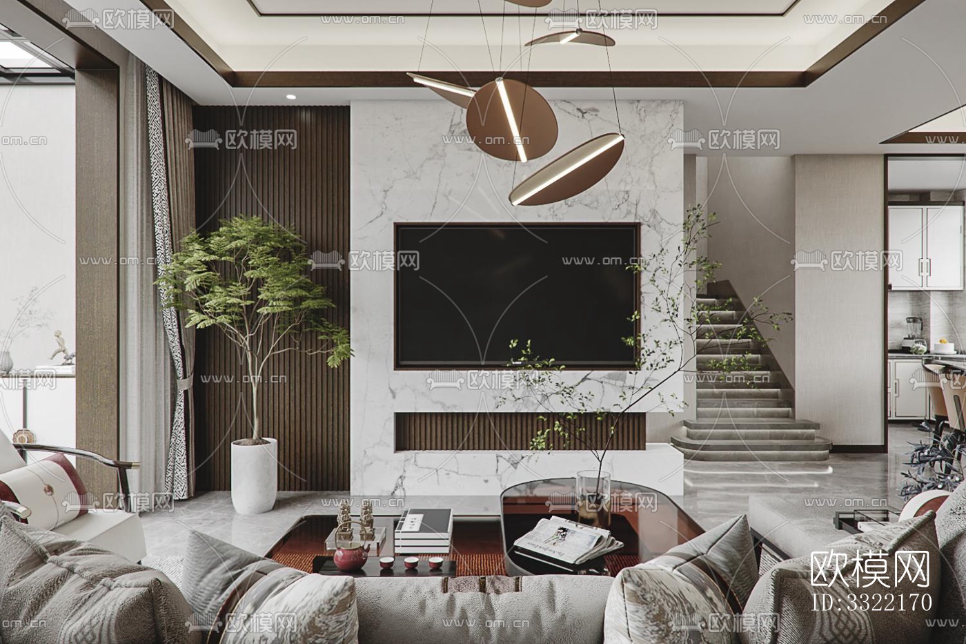 现代客厅效果图下载（渲染图1）