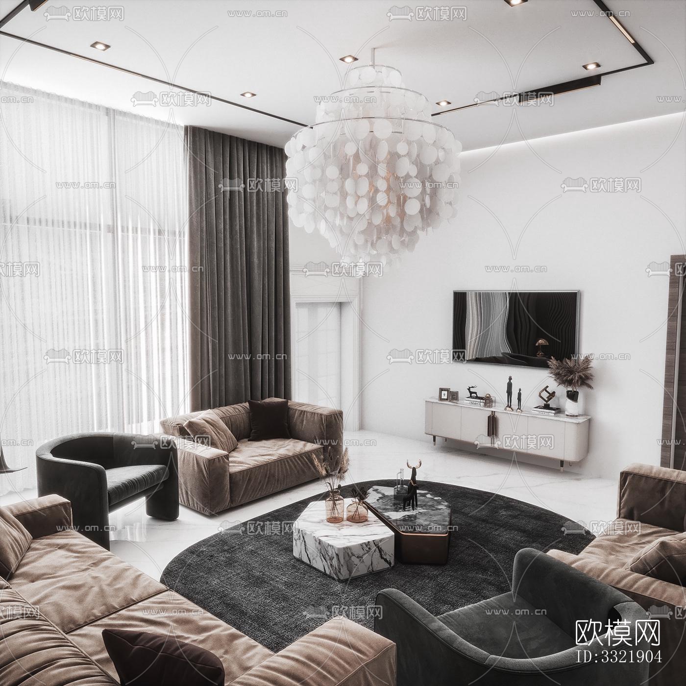 现代客厅效果图下载（渲染图3）