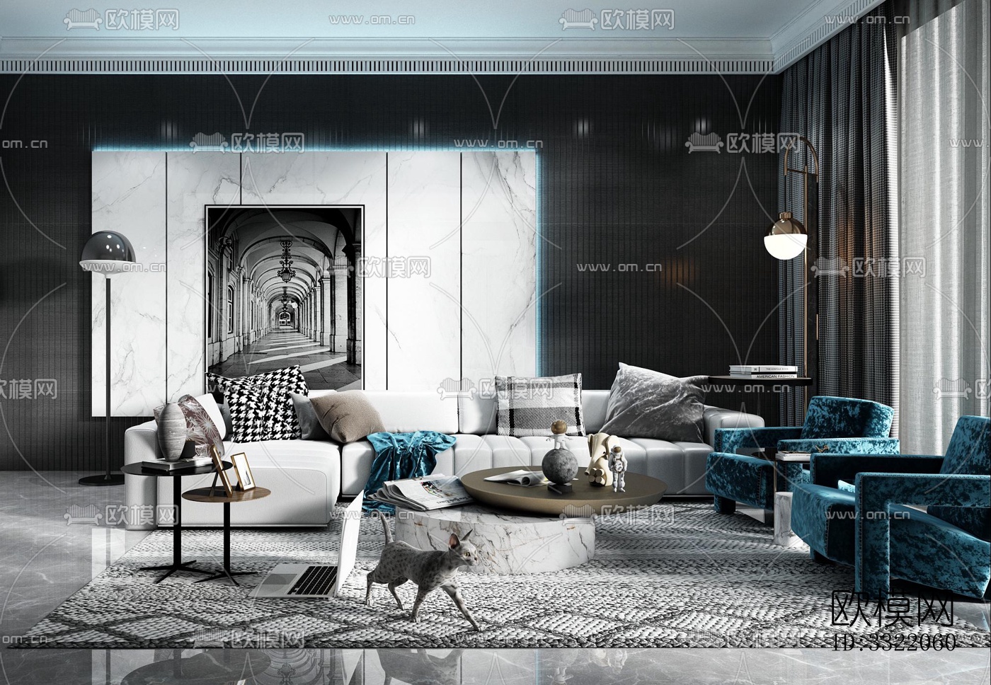 现代客厅效果图下载（渲染图12）