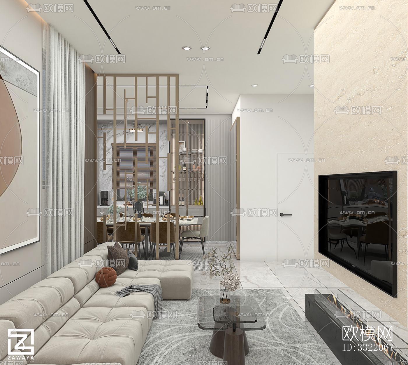 现代客厅效果图下载（渲染图4）