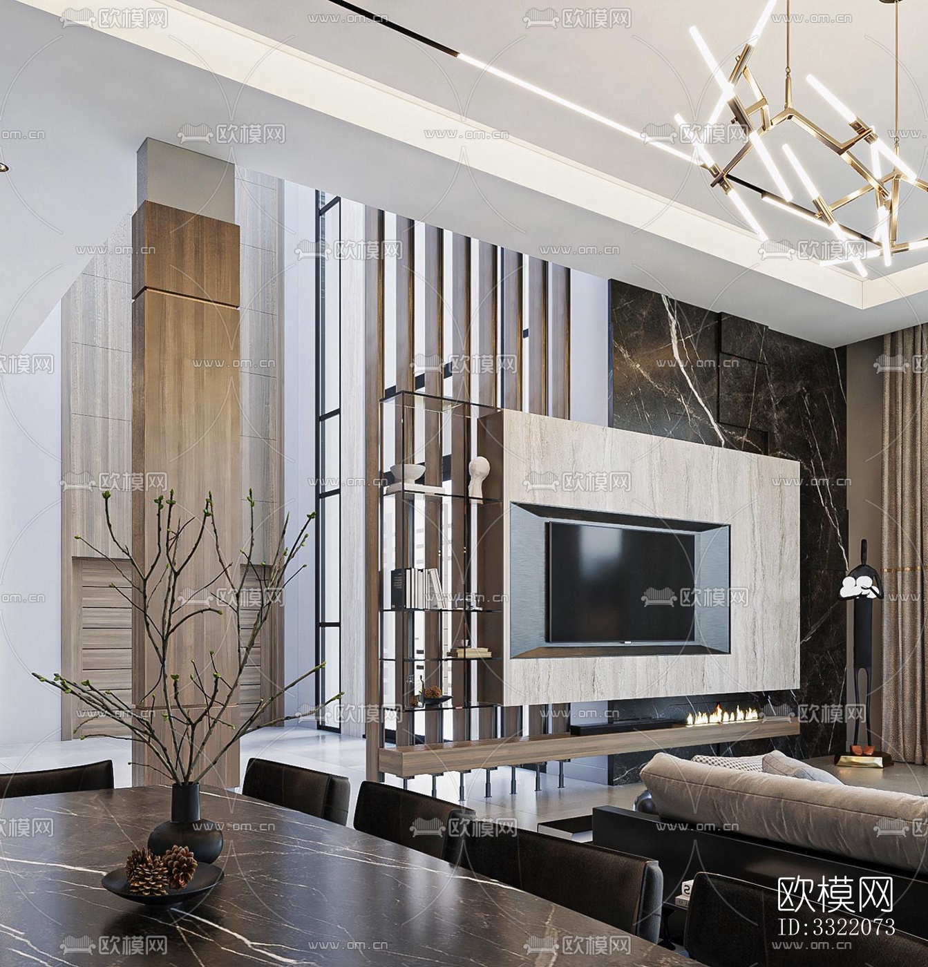 现代客厅效果图下载（渲染图3）
