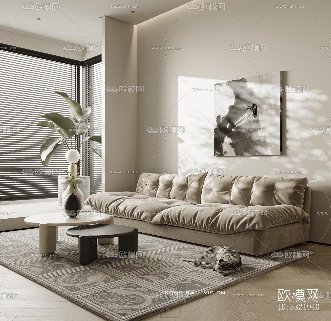 现代客厅效果图下载（渲染图4）