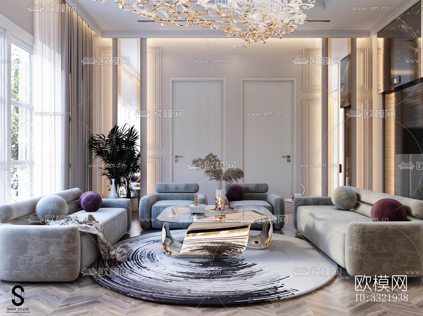 现代客厅效果图下载（渲染图4）