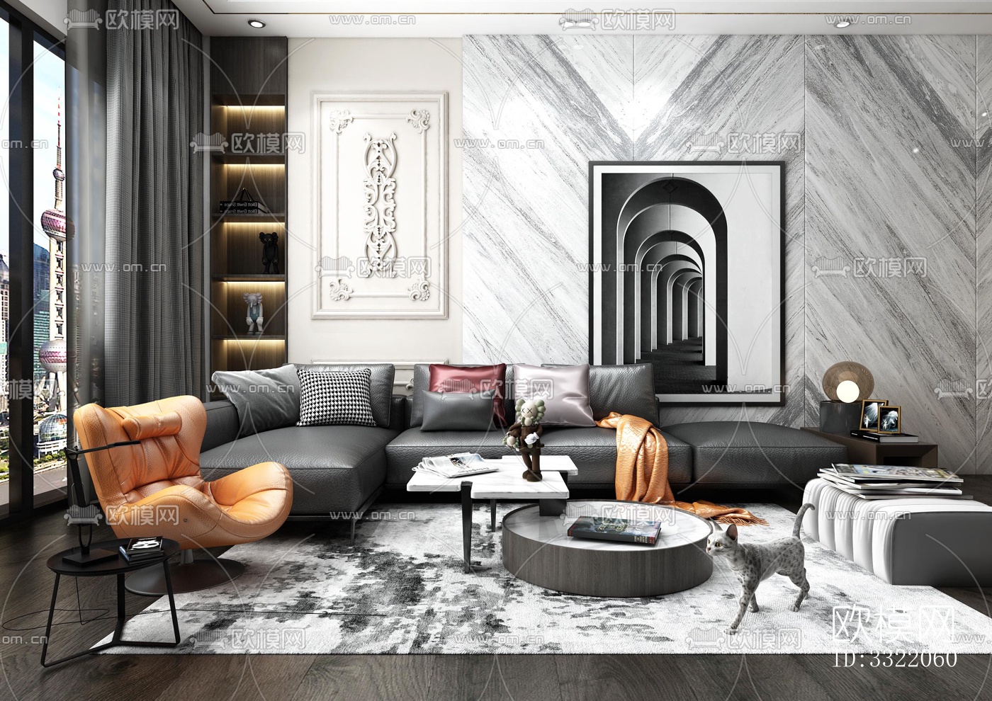 现代客厅效果图下载（渲染图4）