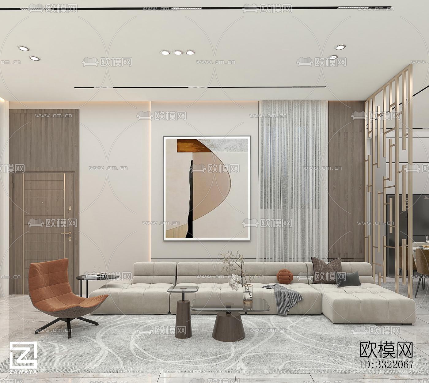 现代客厅效果图下载（渲染图2）