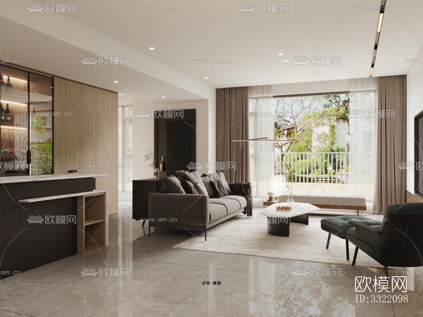 现代客厅效果图下载（渲染图3）