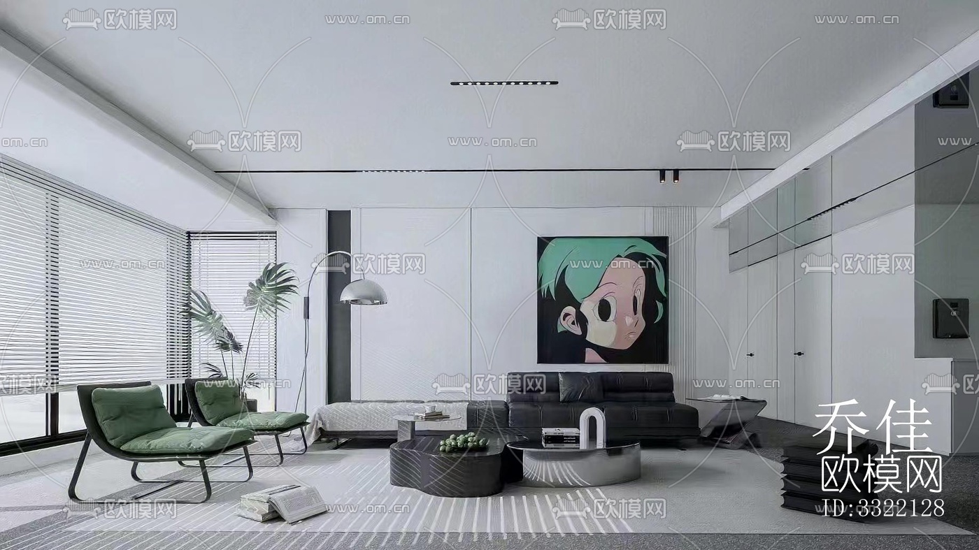 现代客厅效果图下载（渲染图1）