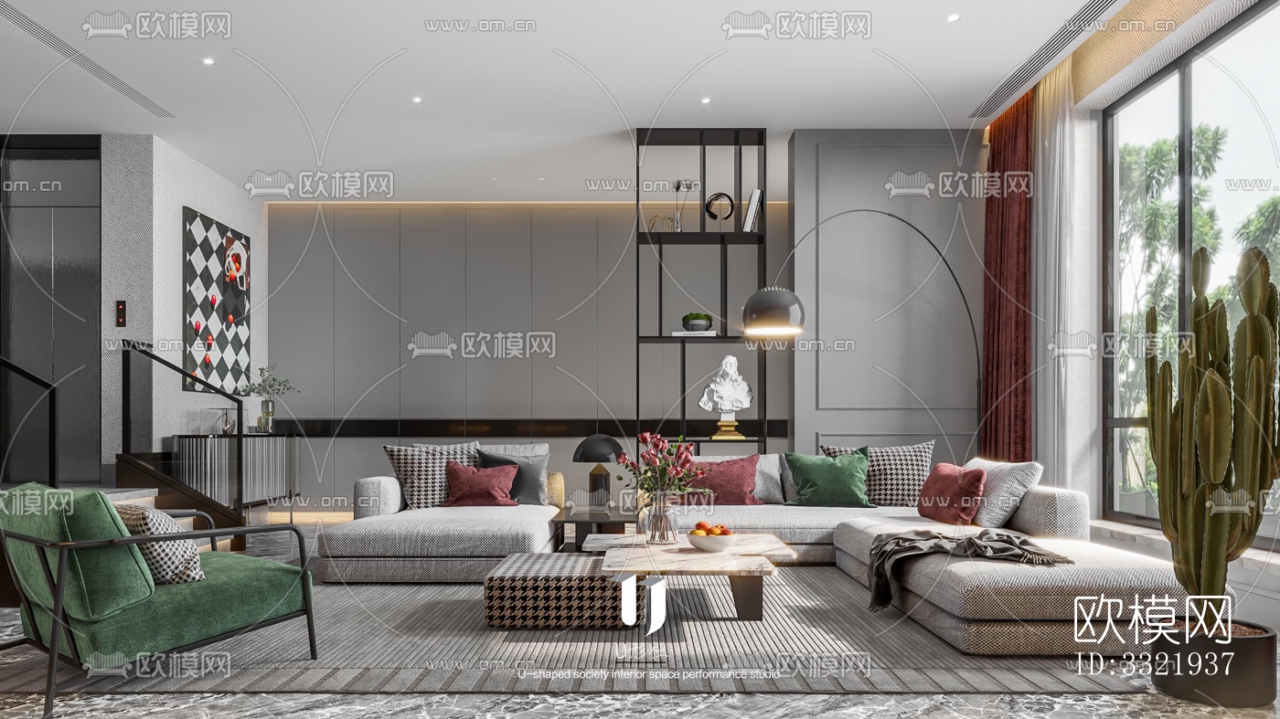 现代客厅效果图下载（渲染图1）