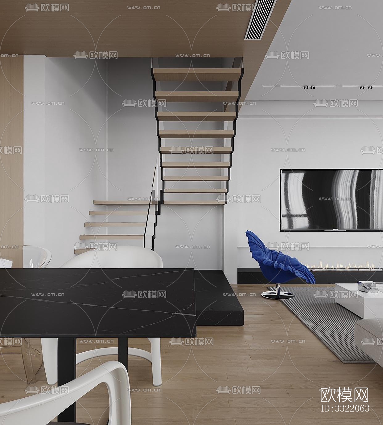 现代客厅效果图下载（渲染图4）