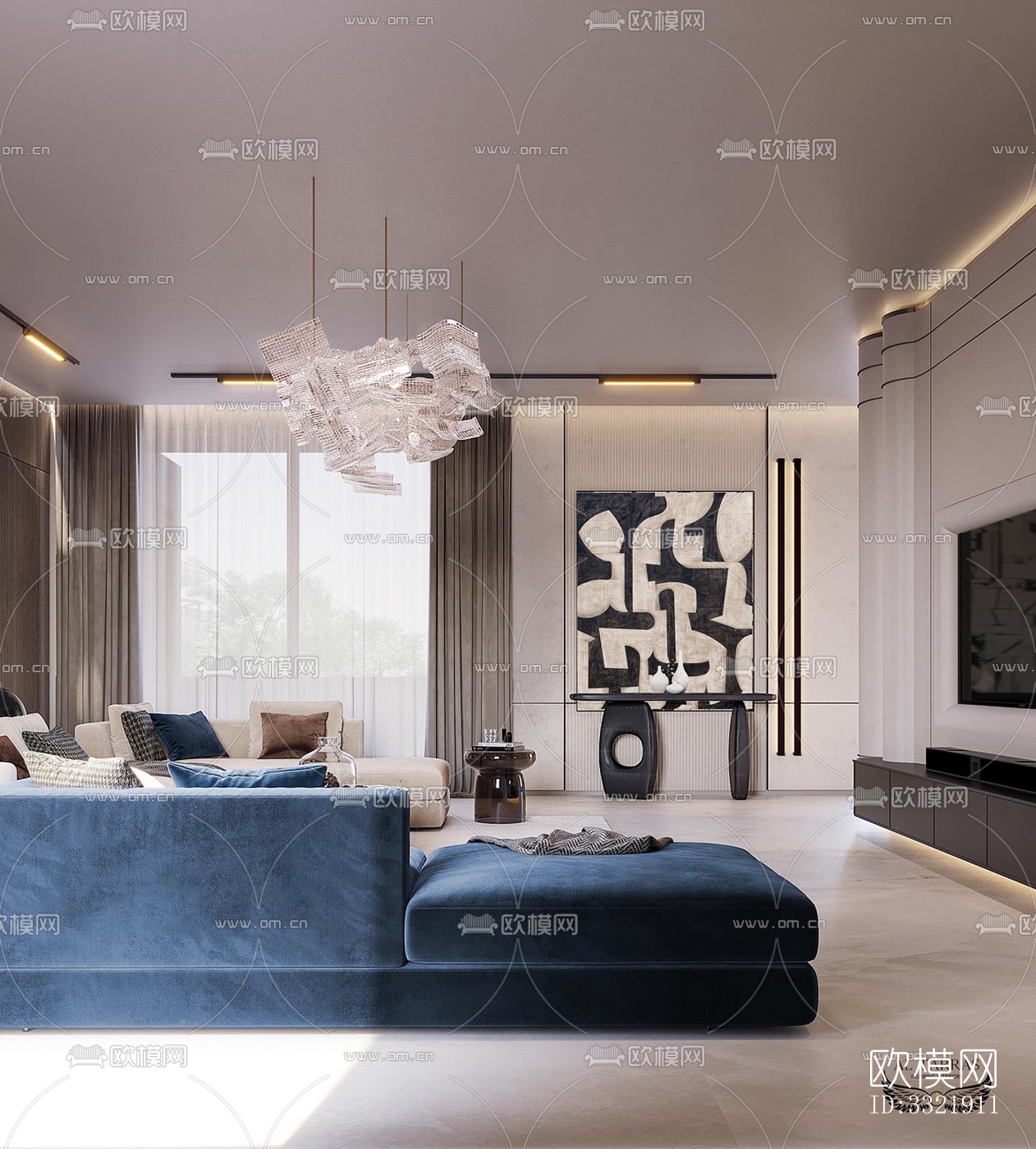 现代客厅效果图下载（渲染图3）