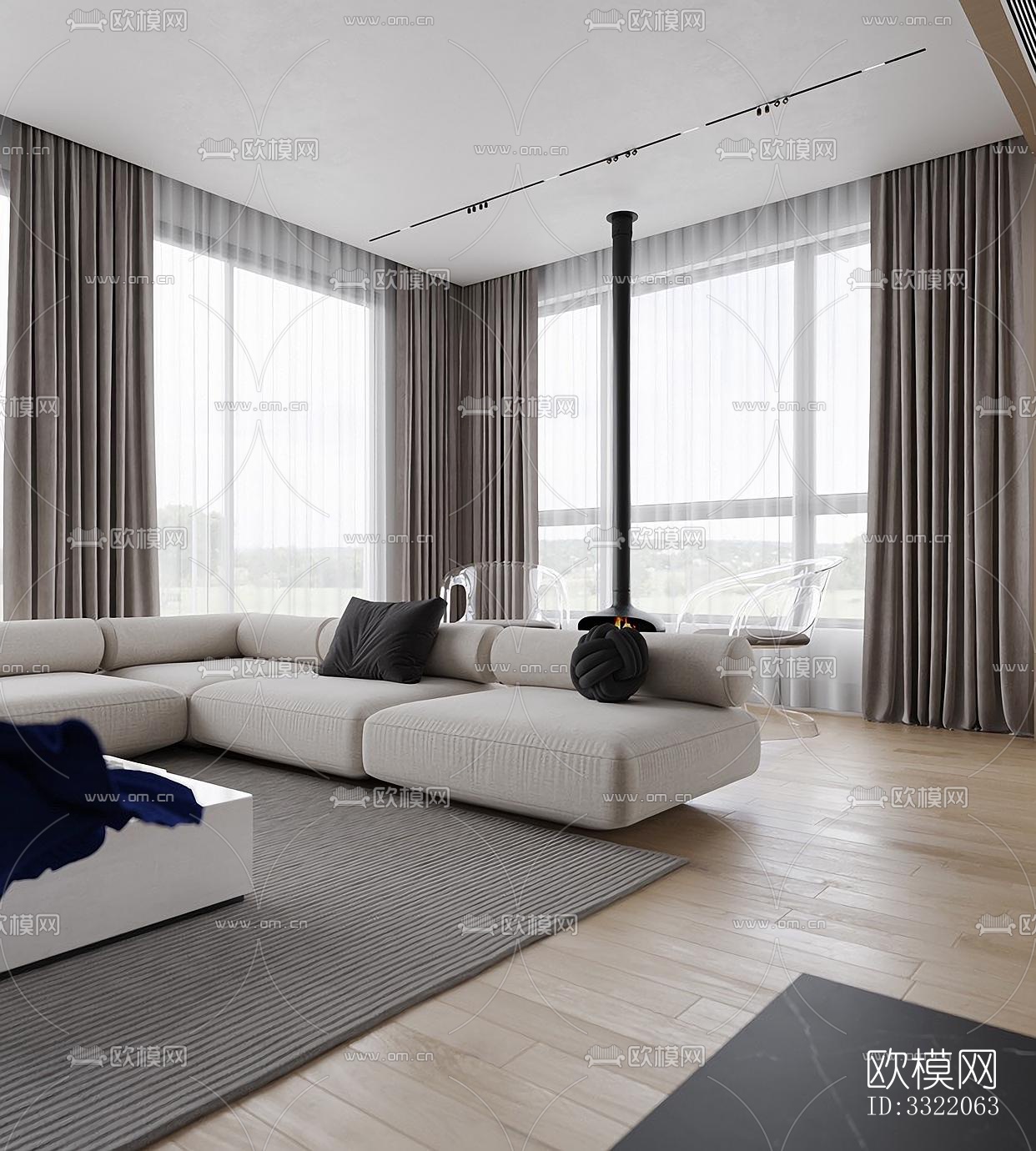 现代客厅效果图下载（渲染图5）