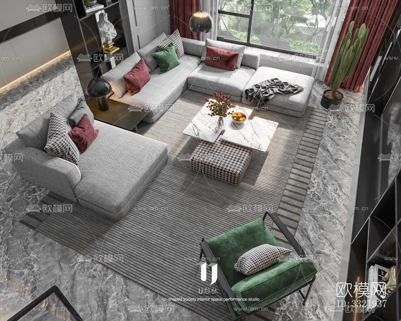 现代客厅效果图下载（渲染图2）