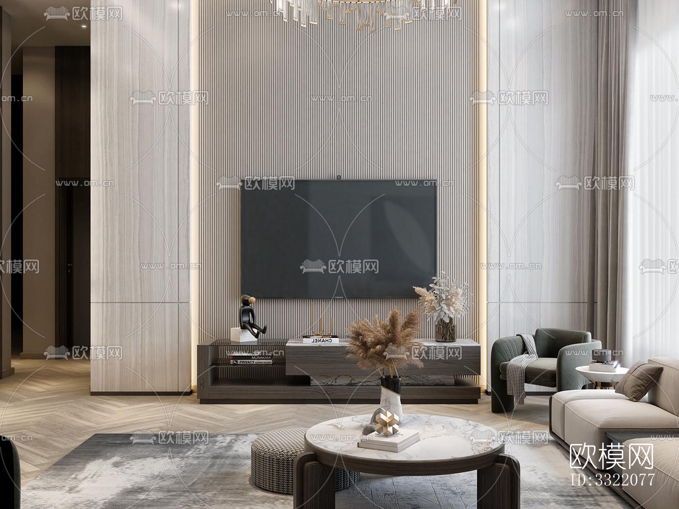 现代客厅效果图下载（渲染图4）