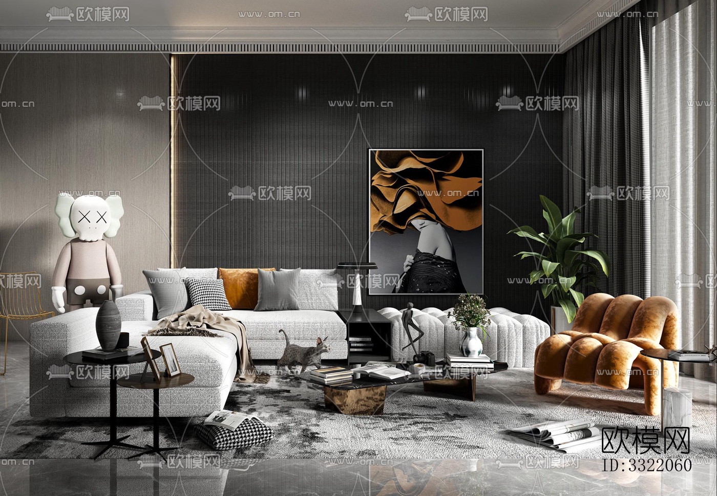 现代客厅效果图下载（渲染图1）