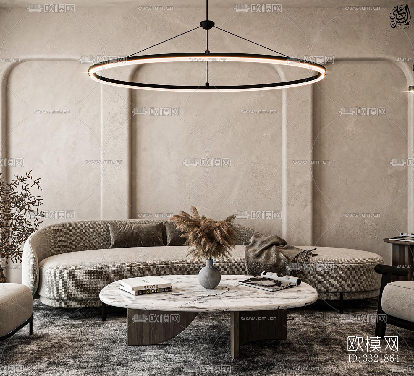 现代客厅效果图下载（渲染图4）