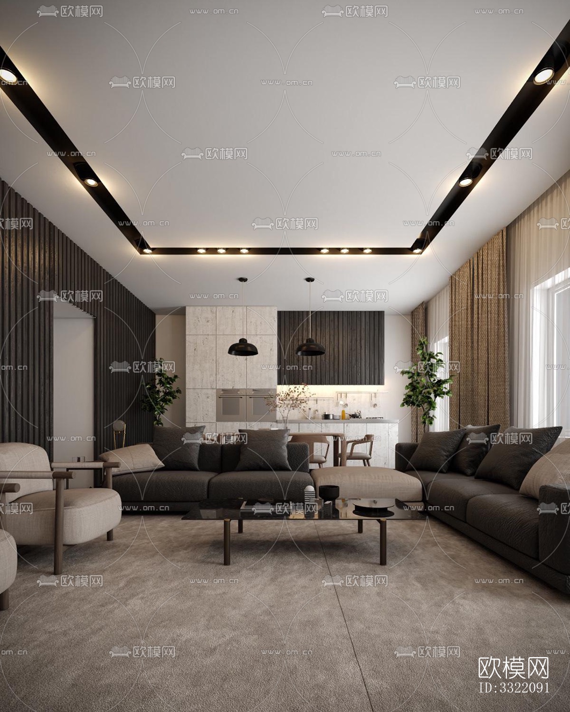 现代客厅效果图下载（渲染图4）