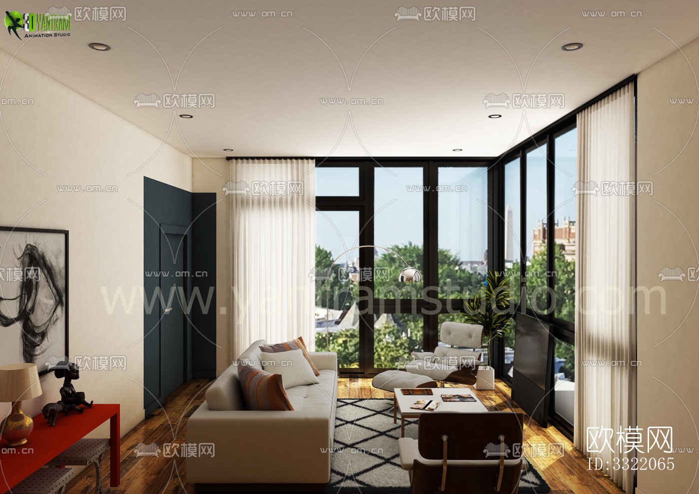 现代客厅效果图下载（渲染图3）