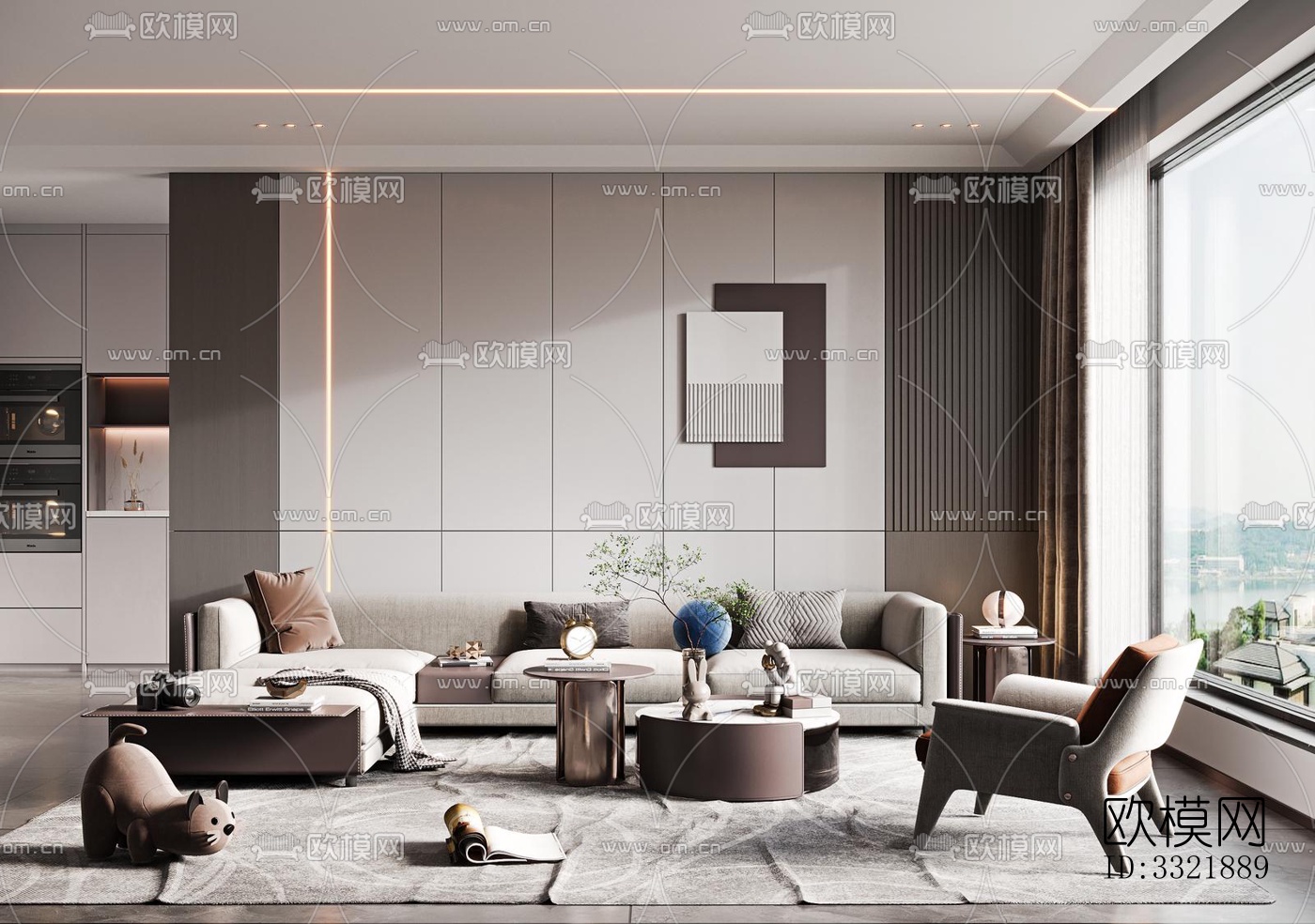 现代客厅效果图下载（渲染图3）