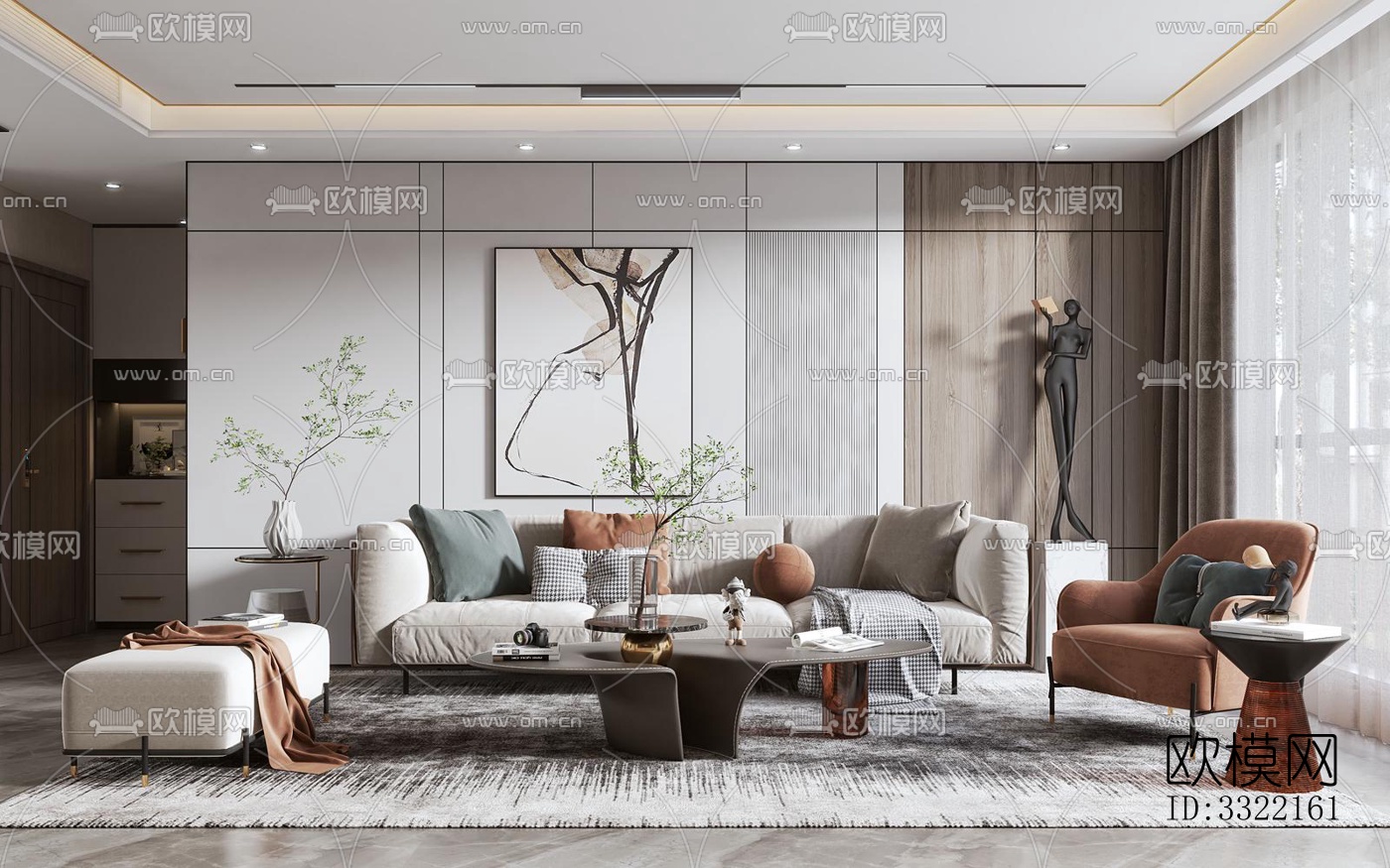 现代客厅效果图下载（渲染图2）