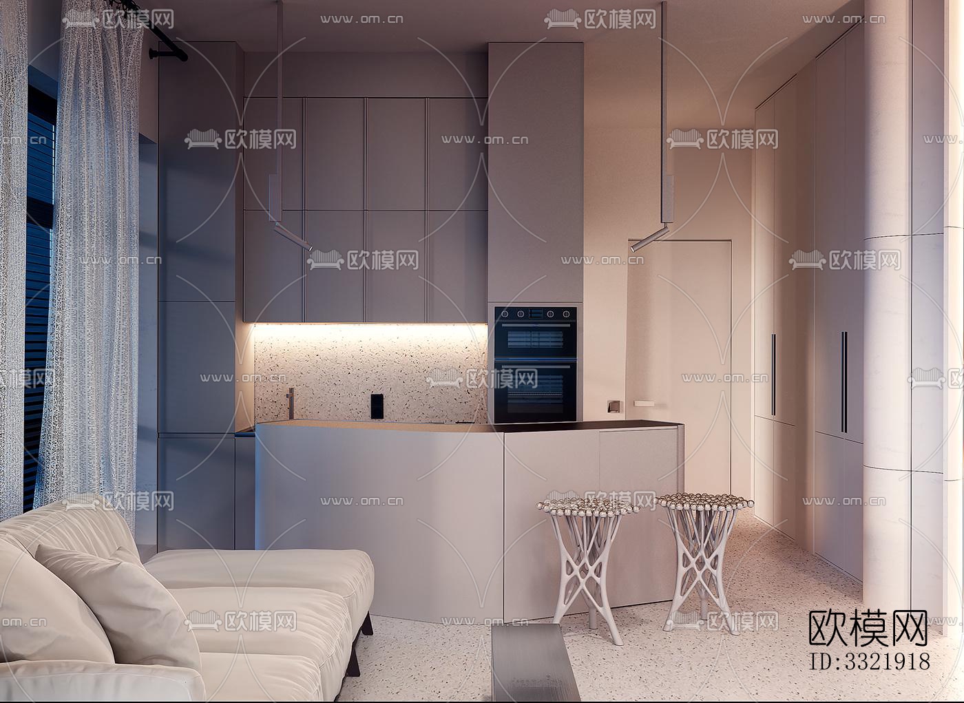 现代客厅效果图下载（渲染图4）