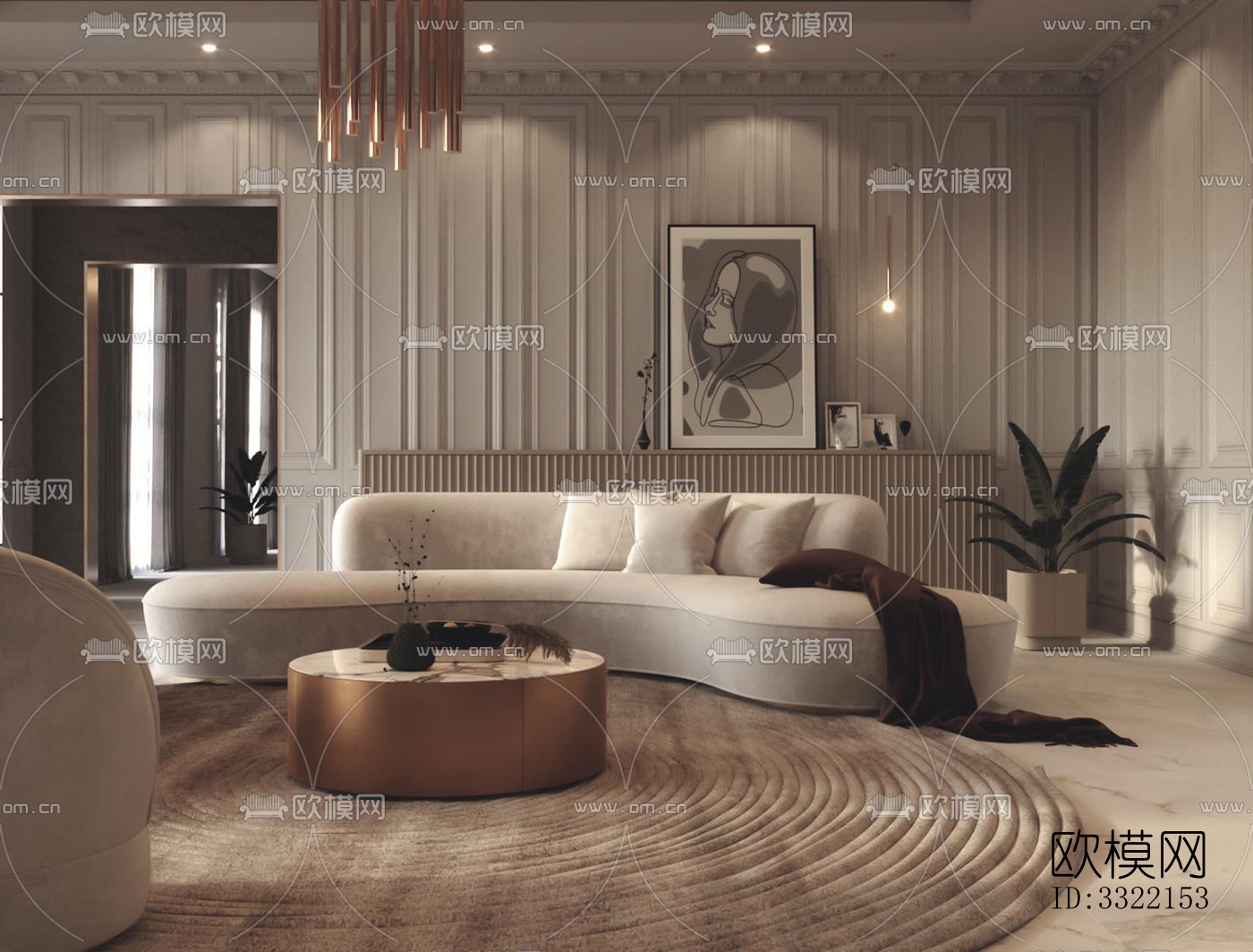 现代客厅效果图下载（渲染图2）