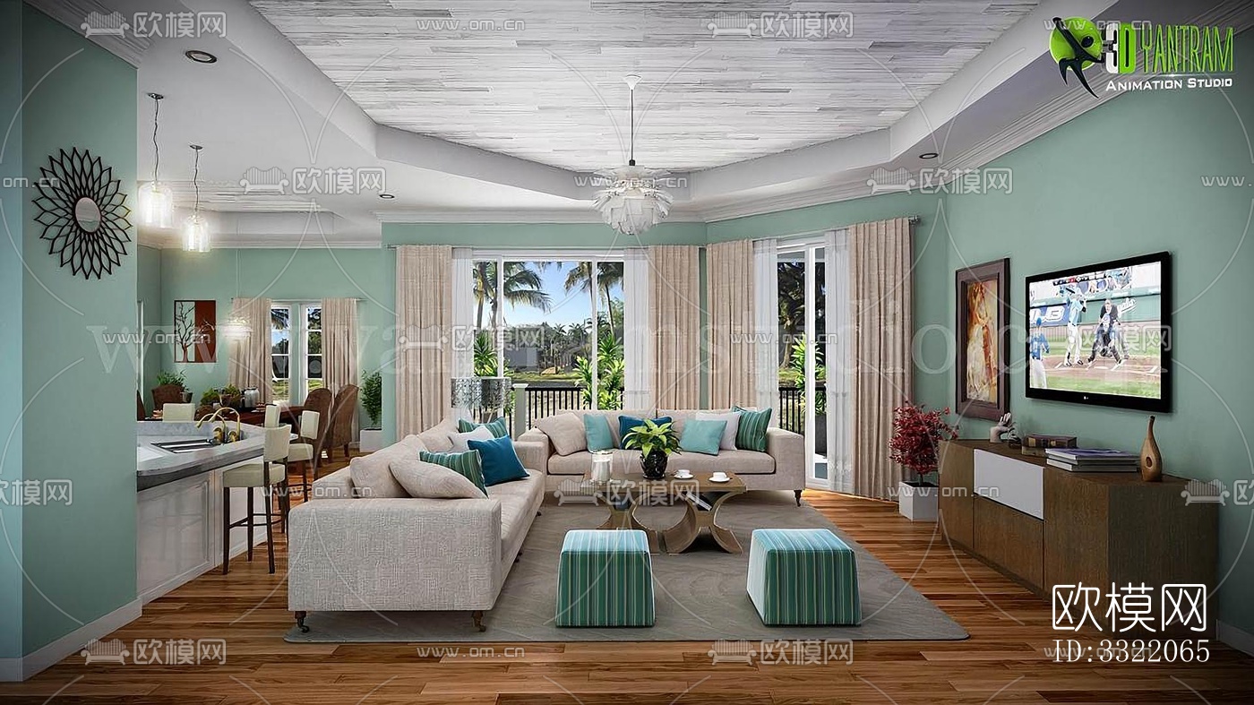 现代客厅效果图下载（渲染图5）