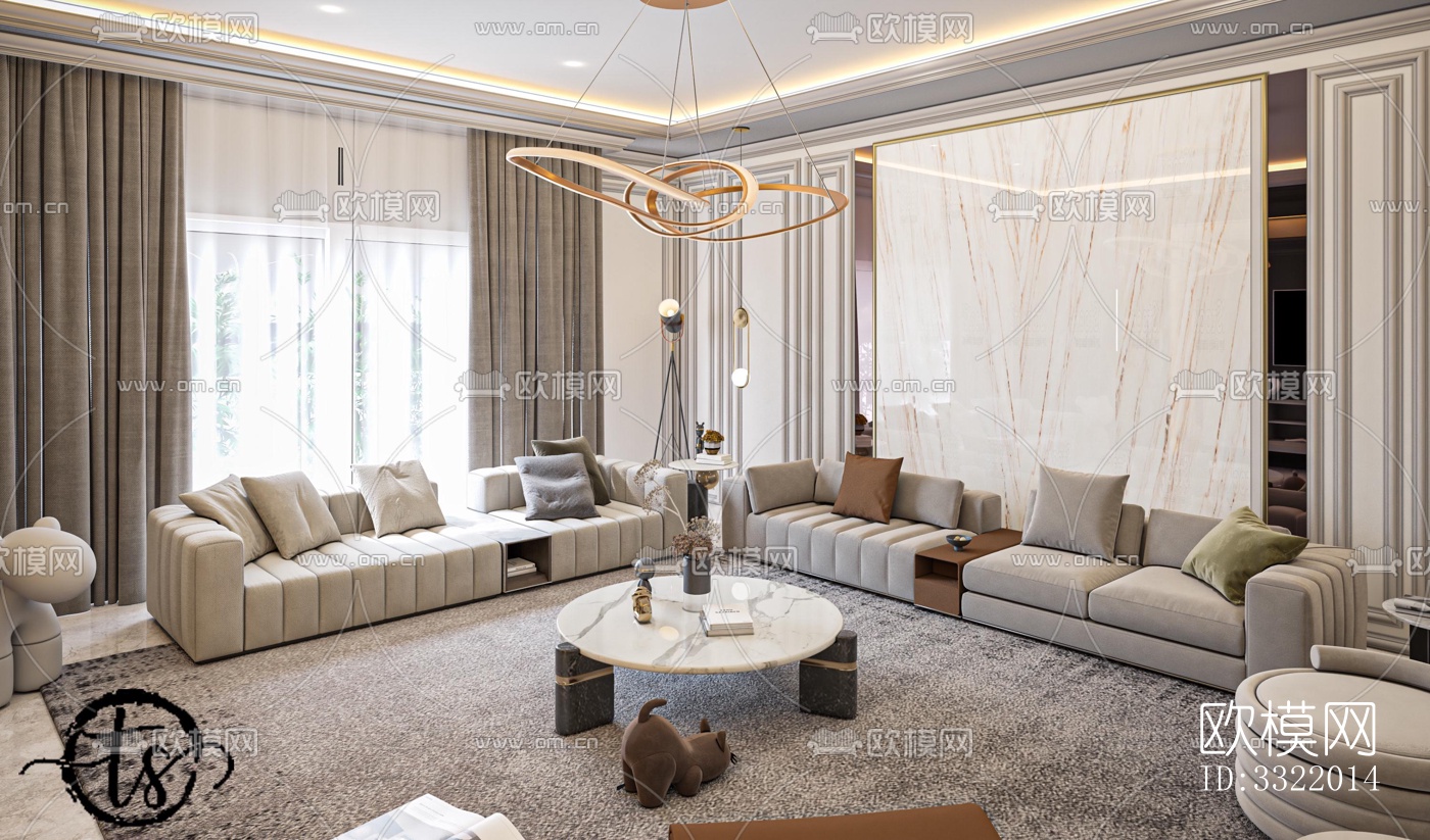 现代客厅效果图下载（渲染图1）
