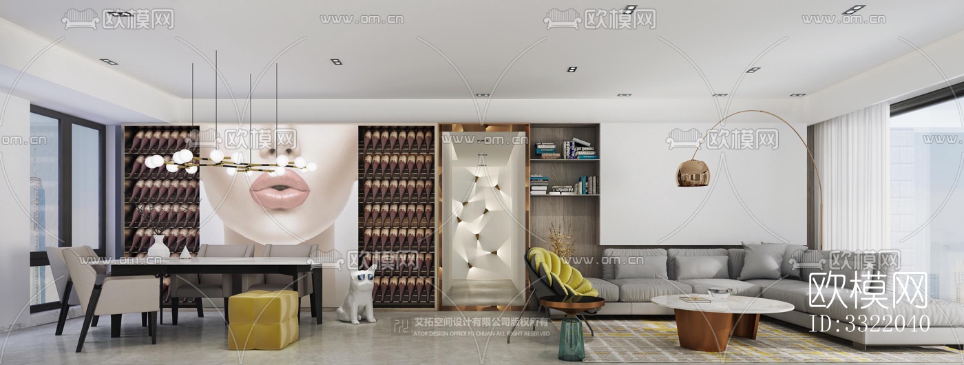 现代客厅效果图下载（渲染图4）