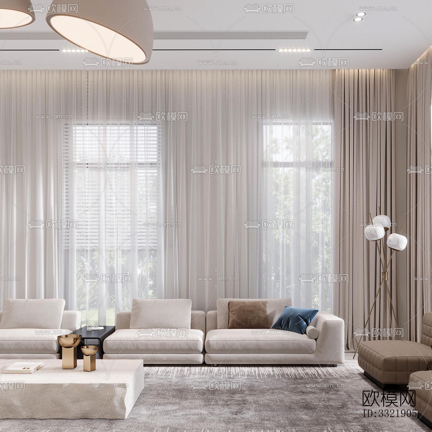 现代客厅效果图下载（渲染图4）