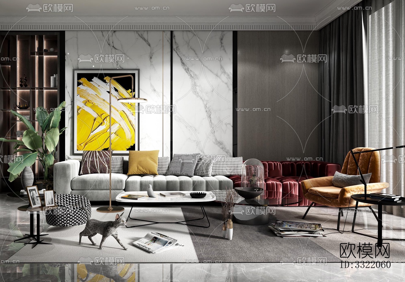 现代客厅效果图下载（渲染图15）