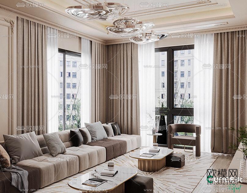 现代客厅效果图下载（渲染图1）