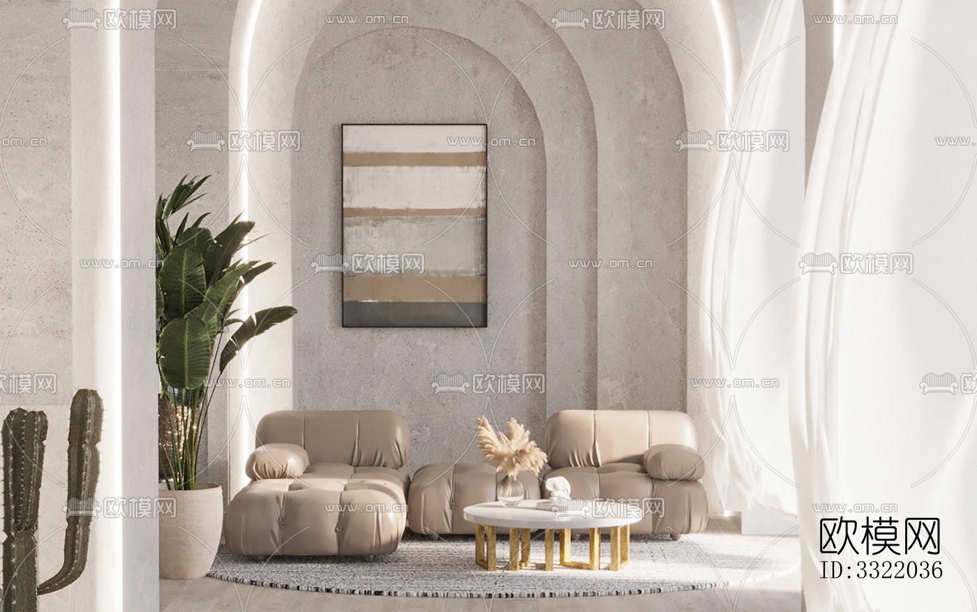 现代客厅效果图下载（渲染图4）