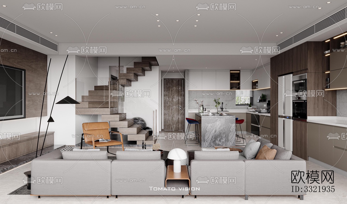 现代客厅效果图下载（渲染图3）