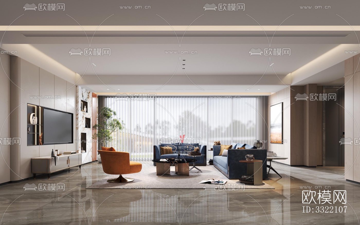 现代客厅效果图下载（渲染图1）