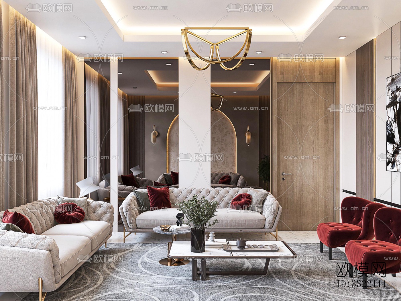 现代客厅效果图下载（渲染图1）